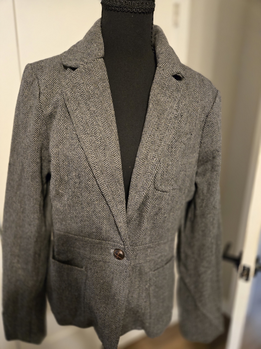 Bitten Sarah Jessica Parker Grey Herringbone Single Button Blazer Jacket L